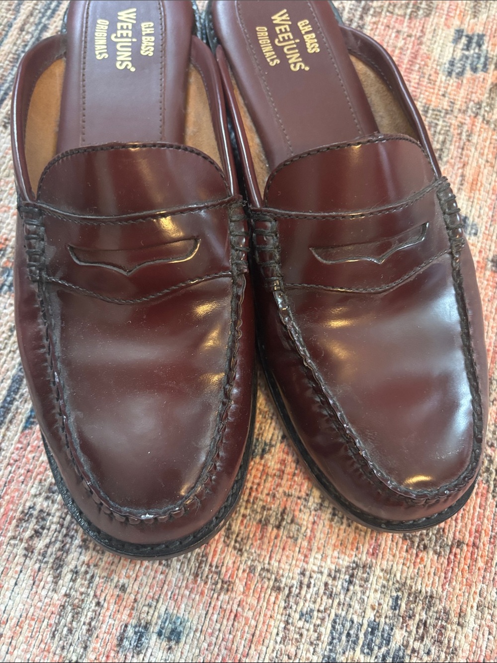 GH Bass Penny Loafer Mules in Burgundy Leather - Picture 4 of 4